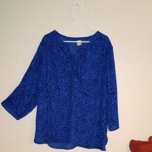 Cobalt Blue And Black Printed Long-Sleeve with Lace Up Front